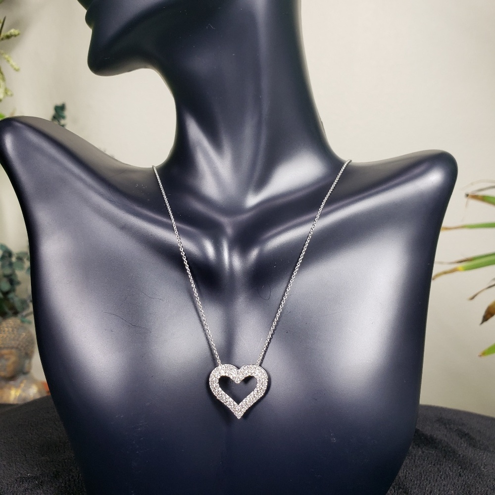 Created White Sapphire Heart pendant necklace -18"